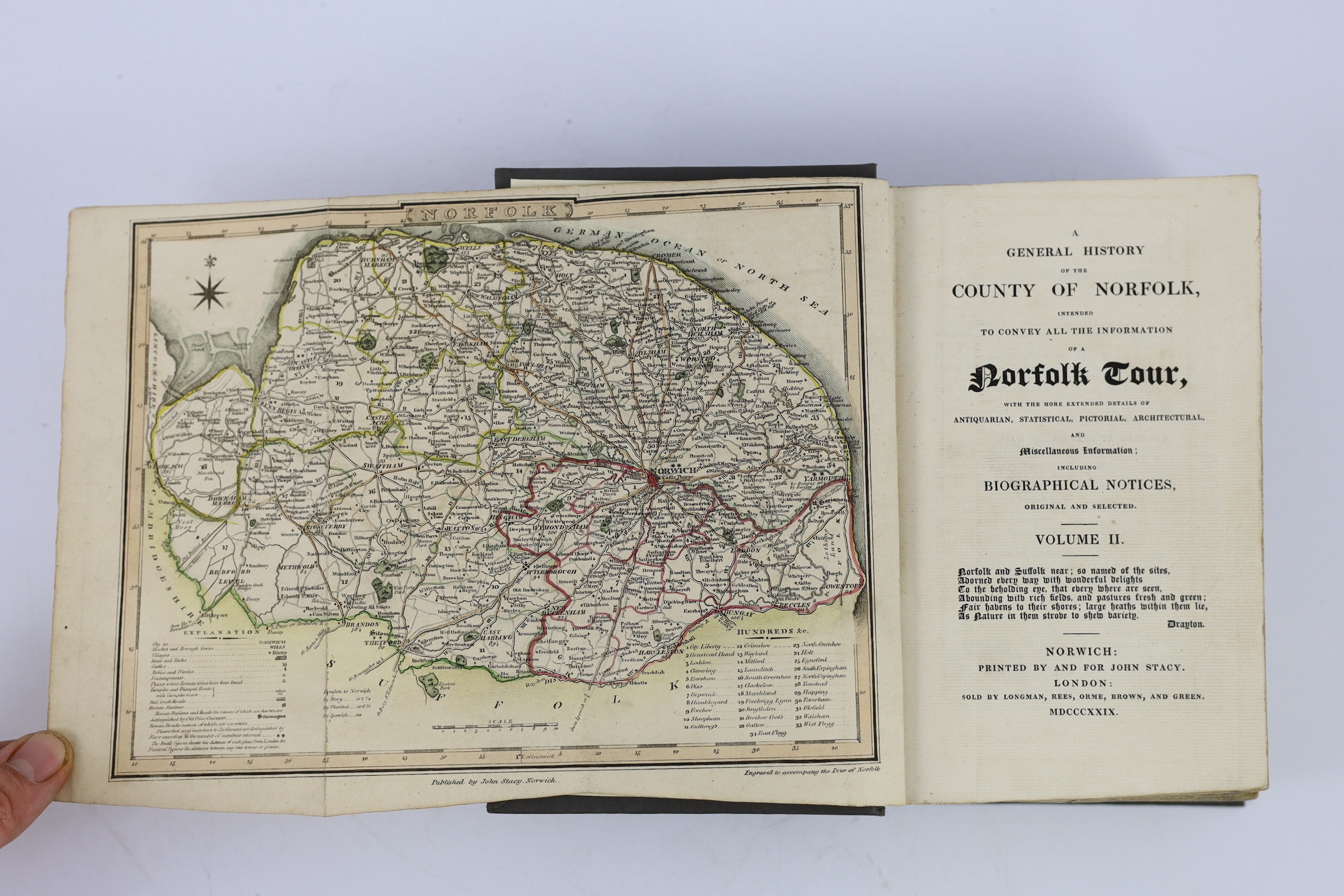NORFOLK: A General History of the County of Norfolk, intended to convey all the information of a Norfolk Tour ... 2 vols, frontis and hand-coloured folded map, subscribers list